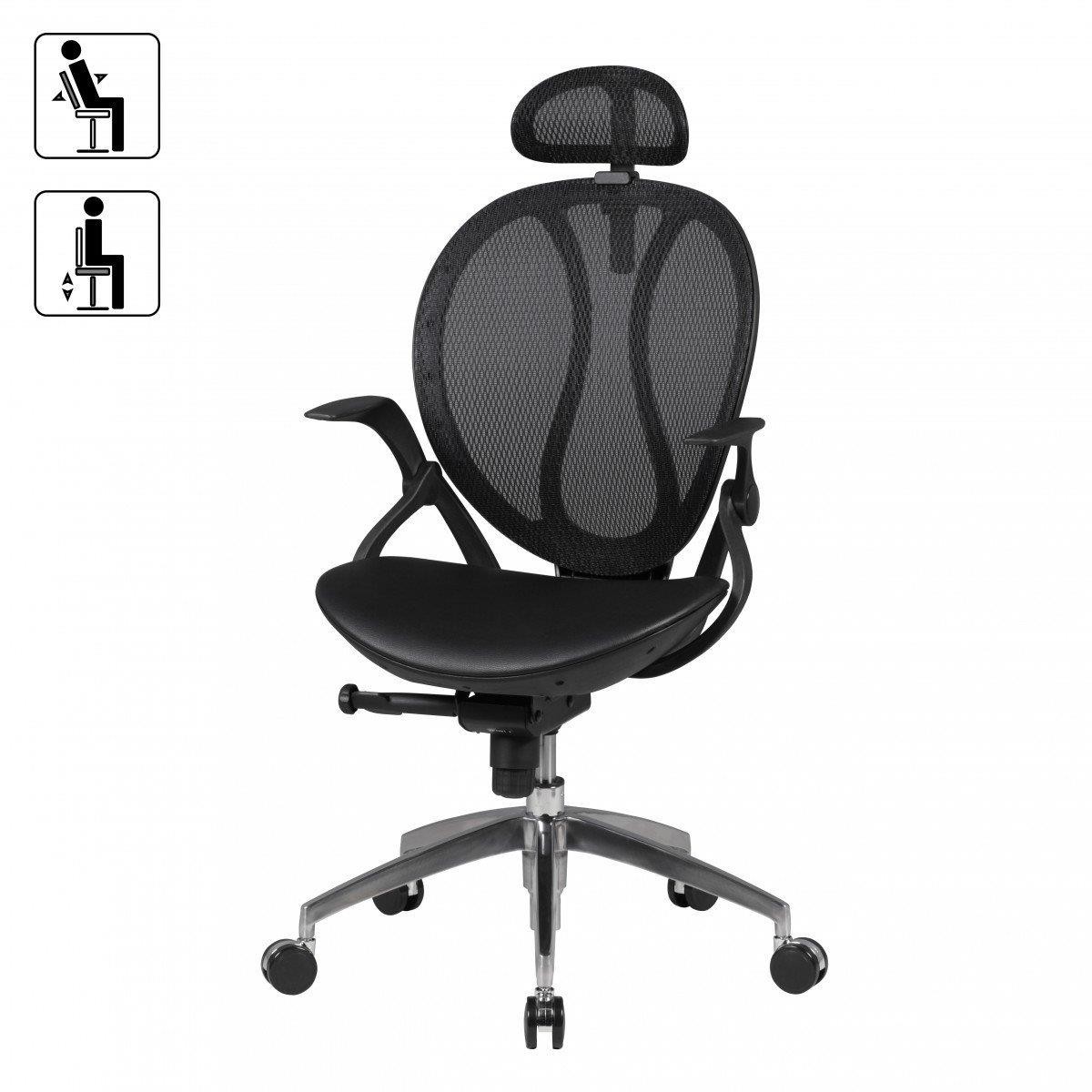 Silla Ergonómica TELMA PRO, Cabecero y Brazos Regulables en Malla Transpirable color Negro