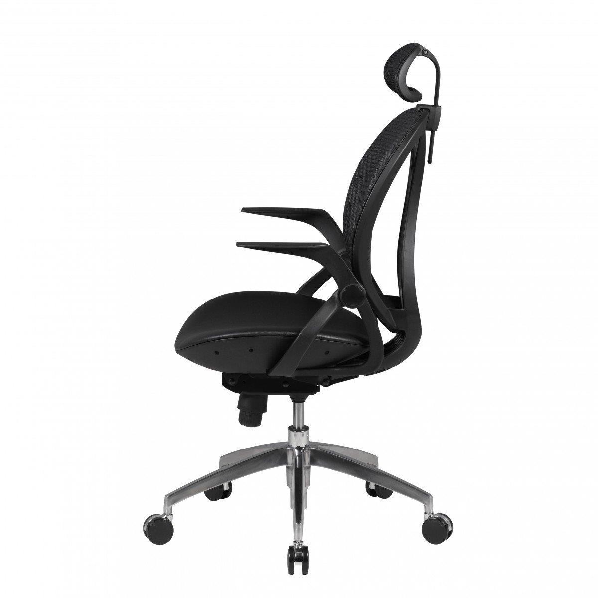 Silla Ergonómica TELMA PRO, Cabecero y Brazos Regulables en Malla Transpirable color Negro