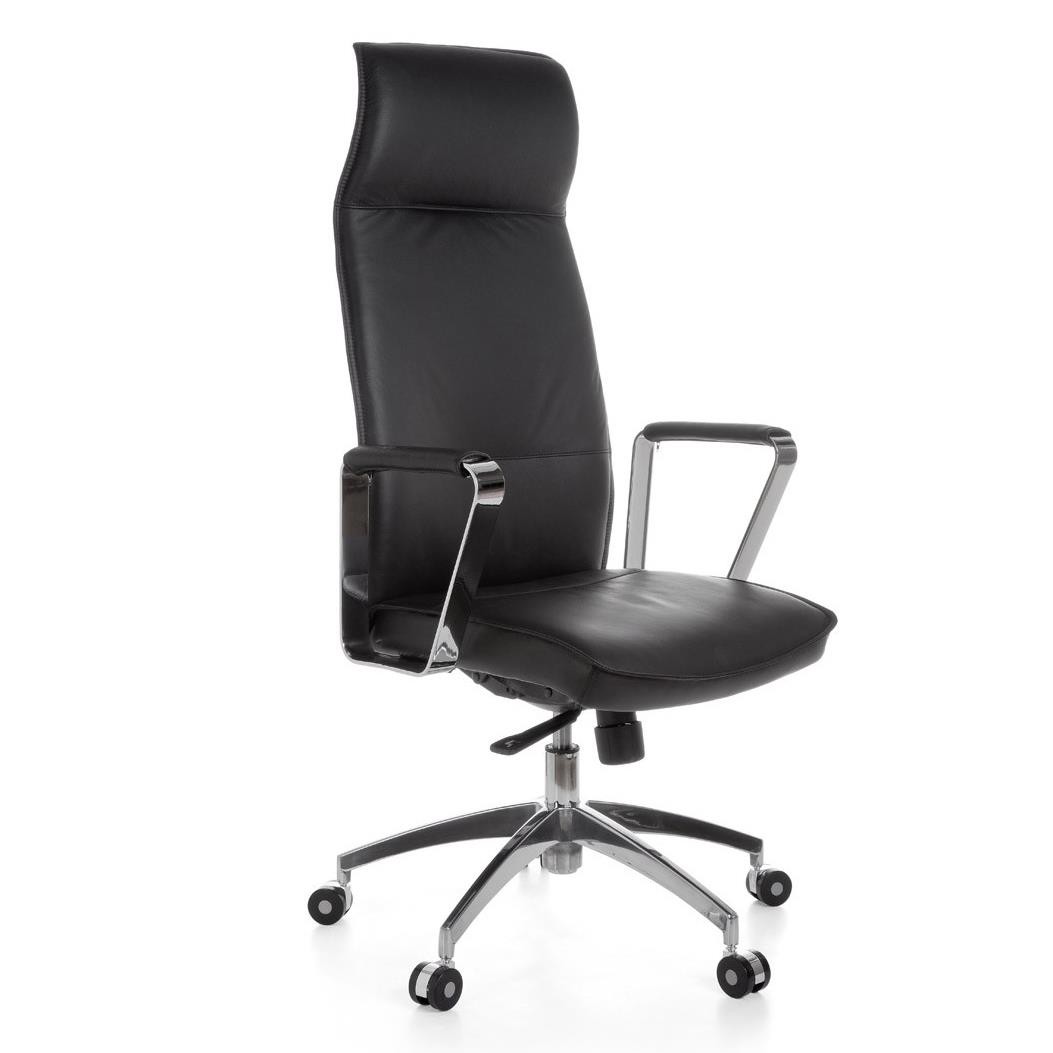 Sillón de Oficina DRAKO, Espectacular Diseño, en Piel Genuina Color Negro