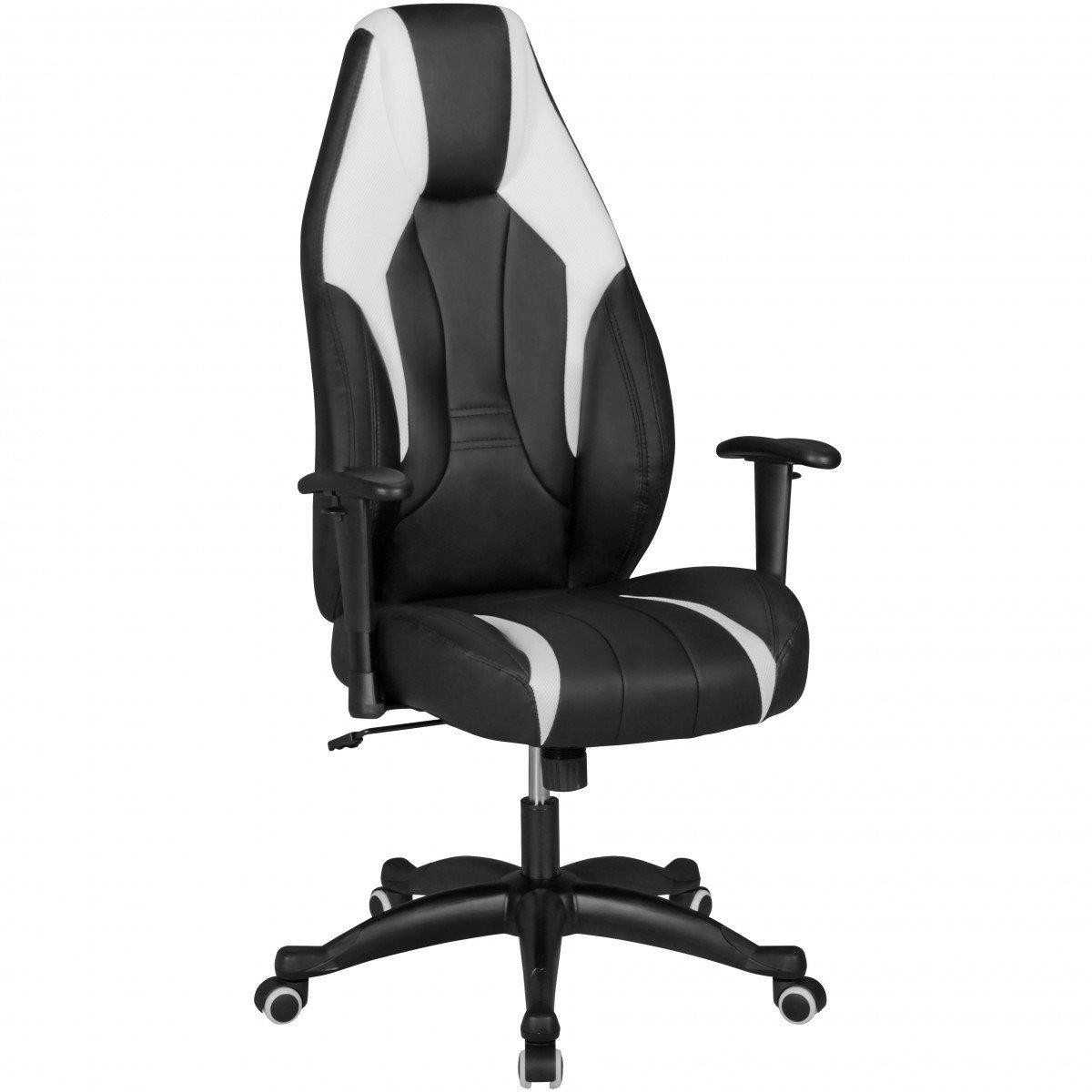 Silla Gaming URKO, Respaldo Reclinable, Brazos Ajustables, en Piel color Negro/Blanco