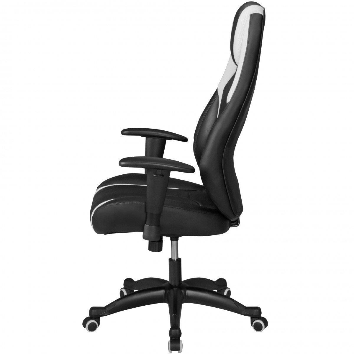 Silla Gaming URKO, Respaldo Reclinable, Brazos Ajustables, en Piel color Negro/Blanco