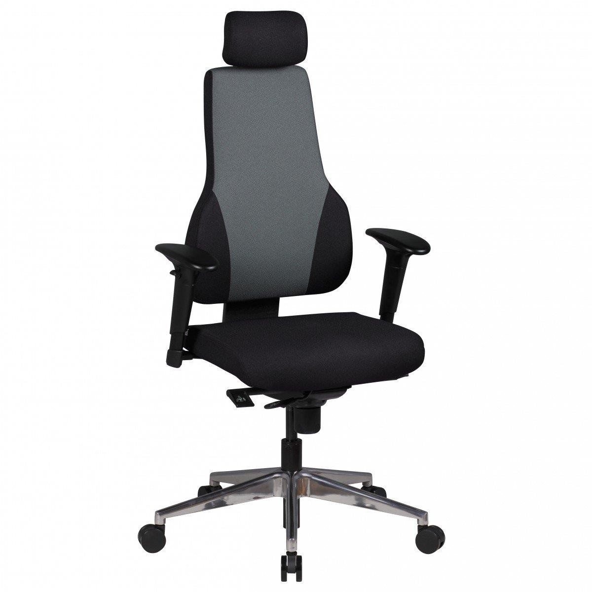 Silla Ergonómica ULISES PRO, Totalmente Ajustable, Gran Acolchado, en Tela Negra/Gris