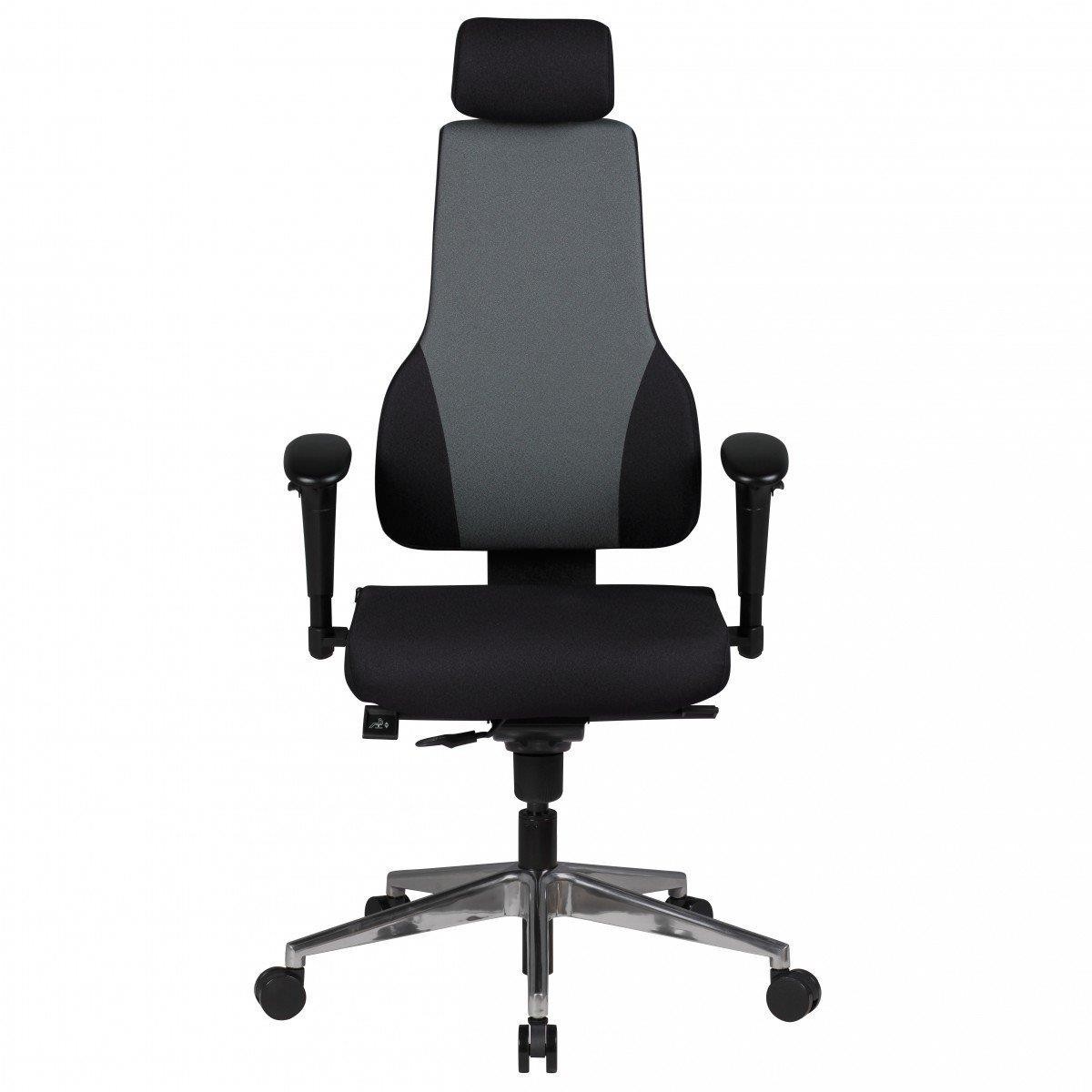 Silla Ergonómica ULISES PRO, Totalmente Ajustable, Gran Acolchado, en Tela Negra/Gris