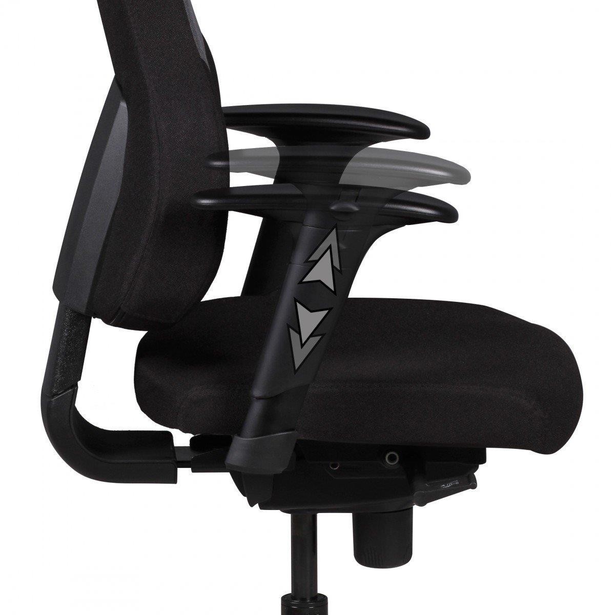 Silla Ergonómica ULISES PRO, Totalmente Ajustable, Gran Acolchado, en Tela Negra/Gris