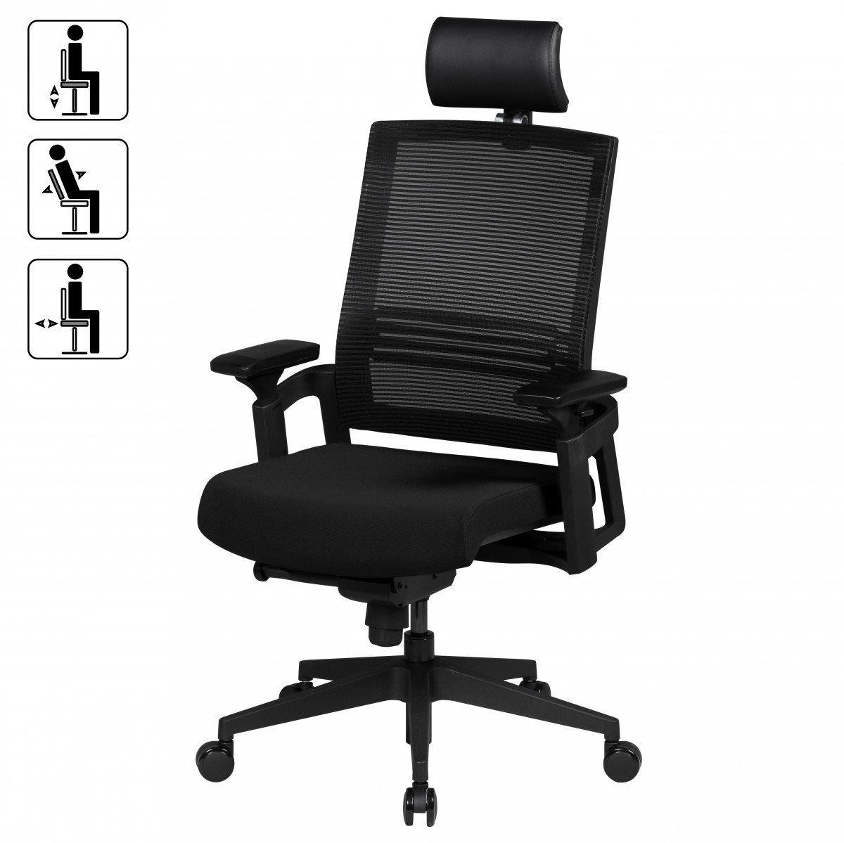 Silla Ergonómica SIRO PRO, Soporte Lumbar, Brazos Regulables, en Malla Transpirable color Negro
