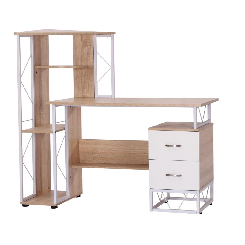 Mesa de ordenador SILVANO en madera color blanco y roble