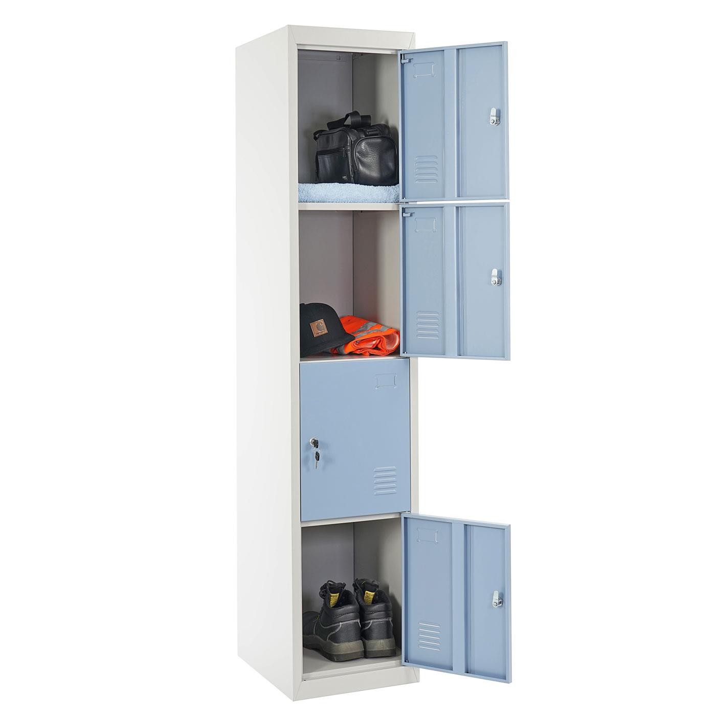 Taquilla Metálica HILDUR, 180x38x45 cm, 4 Puertas con Cerradura, Color Verde