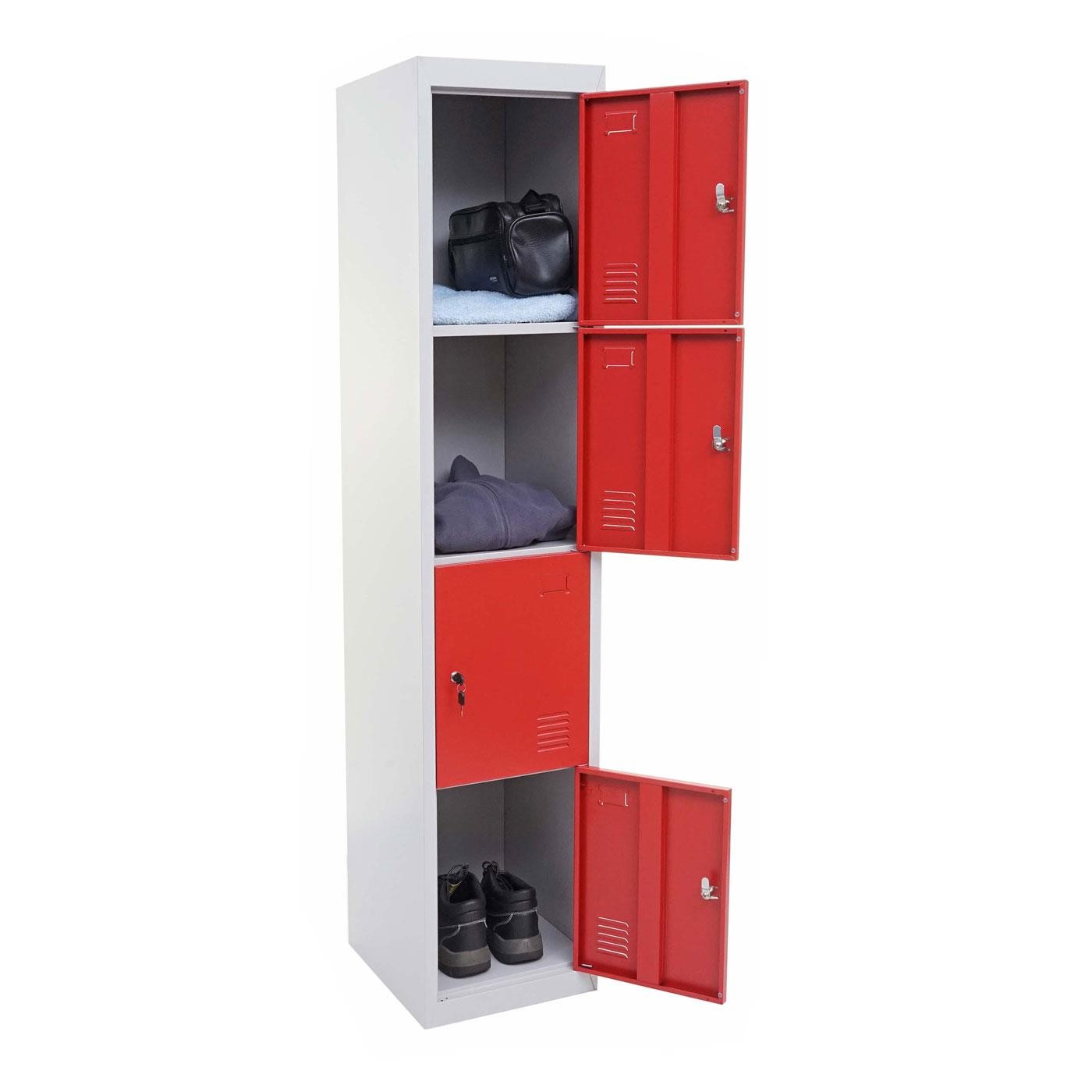 Taquilla Metálica HILDUR, 180x38x45 cm, 4 Puertas con Cerradura, Color Verde