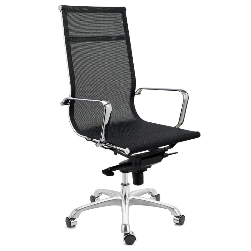 Silla de oficina DOMI, estructura cromada, en malla negra