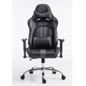 Silla gaming LOGAN, reclinable, con cojines, en piel color negro/amarillo