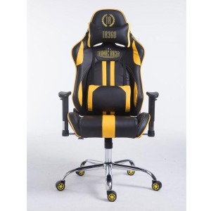 Silla gaming LOGAN, reclinable, con cojines, en piel color negro/amarillo