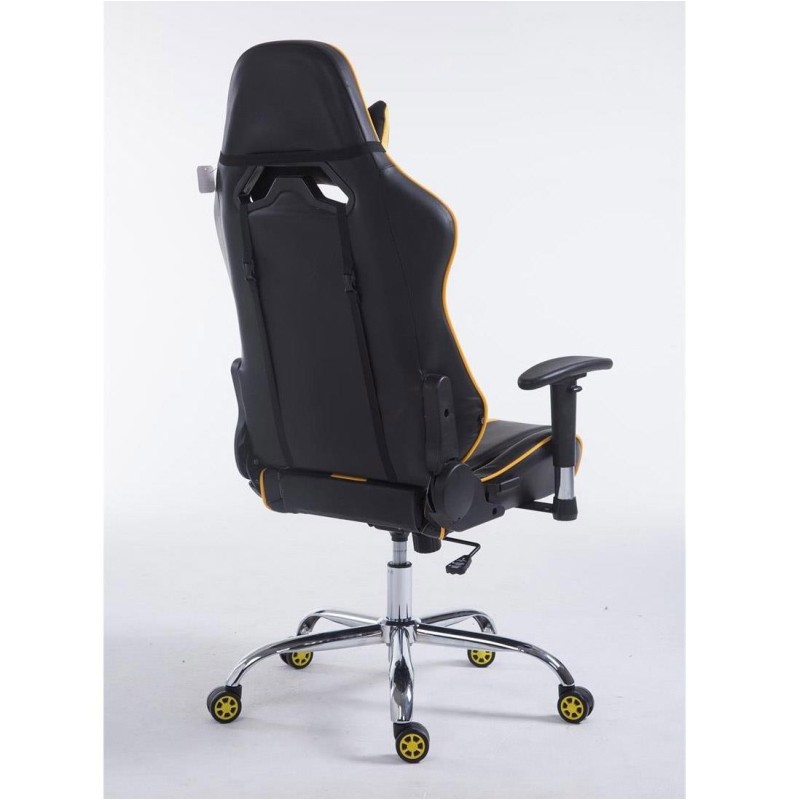 Silla gaming LOGAN, reclinable, con cojines, en piel color negro/amarillo
