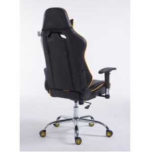 Silla gaming LOGAN, reclinable, con cojines, en piel color negro/amarillo