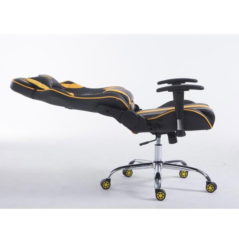 Silla gaming LOGAN, reclinable, con cojines, en piel color negro/amarillo