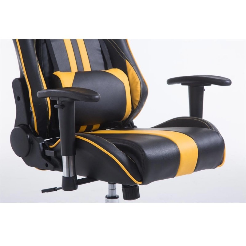Silla gaming LOGAN, reclinable, con cojines, en piel color negro/amarillo