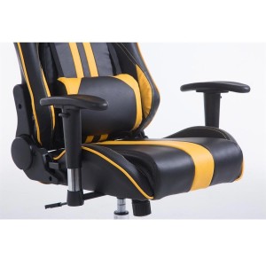 Silla gaming LOGAN, reclinable, con cojines, en piel color negro/amarillo