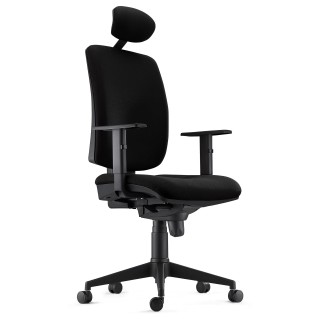 Silla Ergonómica PIERO, en Tela color Negro, con Reposacabezas y Brazos Ajustables