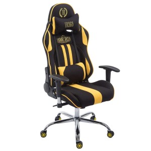 Silla gaming LOGAN TELA, reclinable, con cojines, en color negro/amarillo