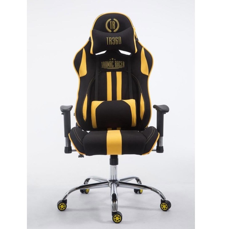Silla gaming LOGAN TELA, reclinable, con cojines, en color negro/amarillo