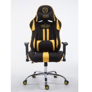 Silla gaming LOGAN TELA, reclinable, con cojines, en color negro/amarillo