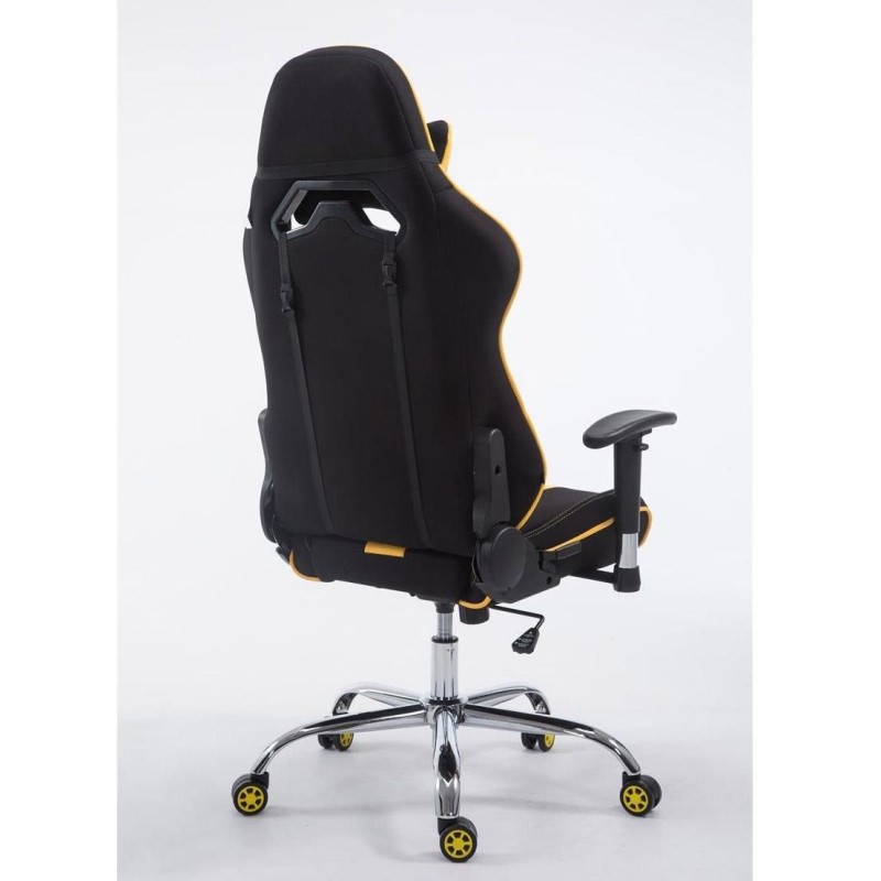 Silla gaming LOGAN TELA, reclinable, con cojines, en color negro/amarillo