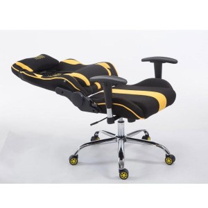 Silla gaming LOGAN TELA, reclinable, con cojines, en color negro/amarillo