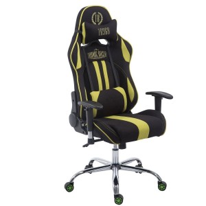 Silla gaming LOGAN TELA, reclinable, con cojines, en color negro/amarillo