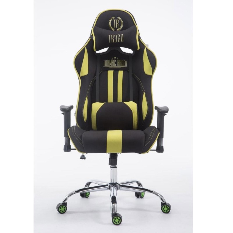 Silla gaming LOGAN TELA, reclinable, con cojines, en color negro/amarillo