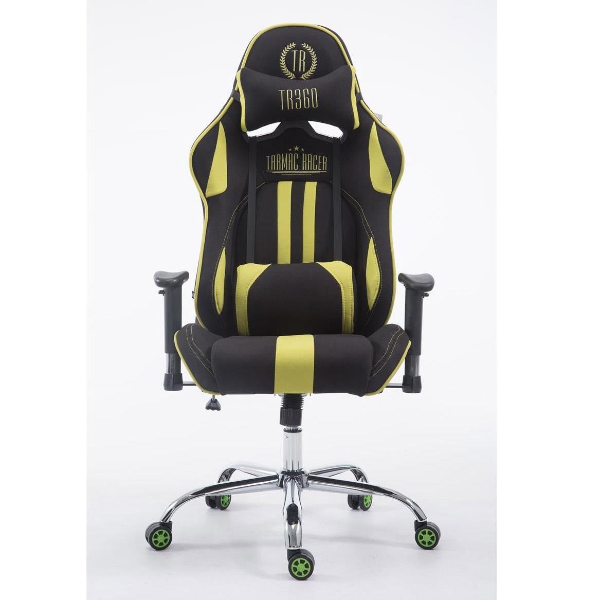Silla Gaming LOGAN TELA, Respaldo Reclinable, Cojines Incluidos, Base de Metal, En Negro/Amarillo