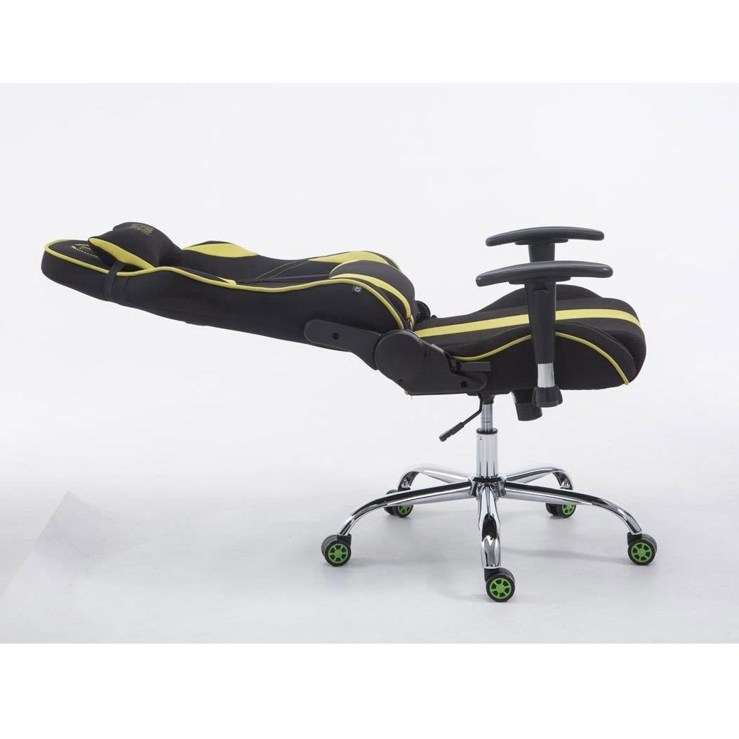 Silla Gaming LOGAN TELA, Respaldo Reclinable, Cojines Incluidos, Base de Metal, En Negro/Amarillo