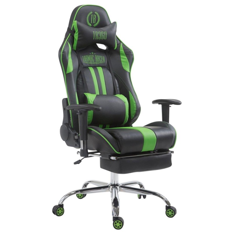 Silla gaming LOGAN con reposapiés, reclinable, con cojines, en piel color negro/amarillo
