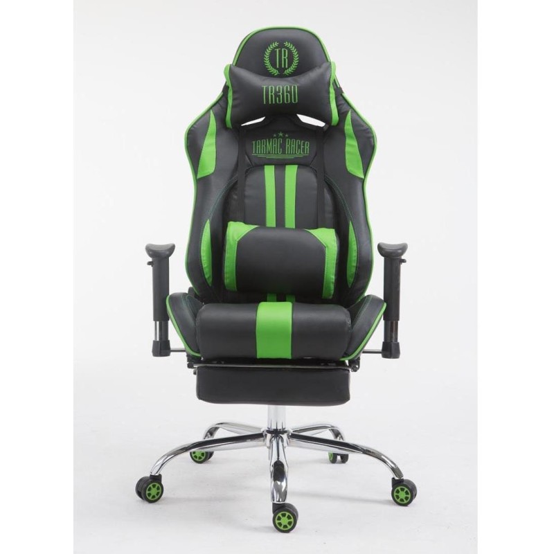 Silla gaming LOGAN con reposapiés, reclinable, con cojines, en piel color negro/amarillo