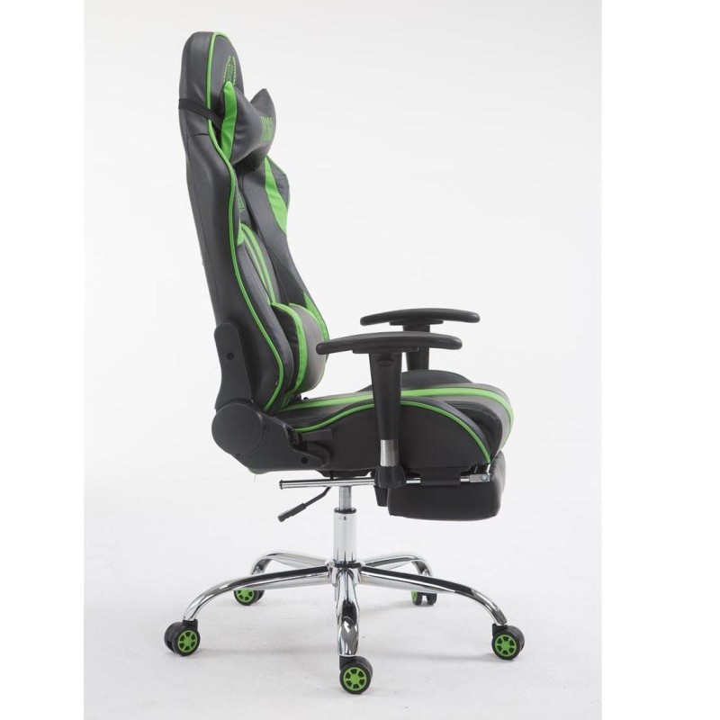 Silla gaming LOGAN con reposapiés, reclinable, con cojines, en piel color negro/amarillo