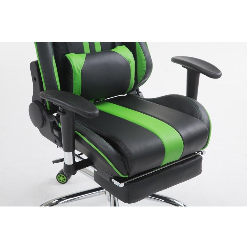 Silla gaming LOGAN con reposapiés, reclinable, con cojines, en piel color negro/amarillo