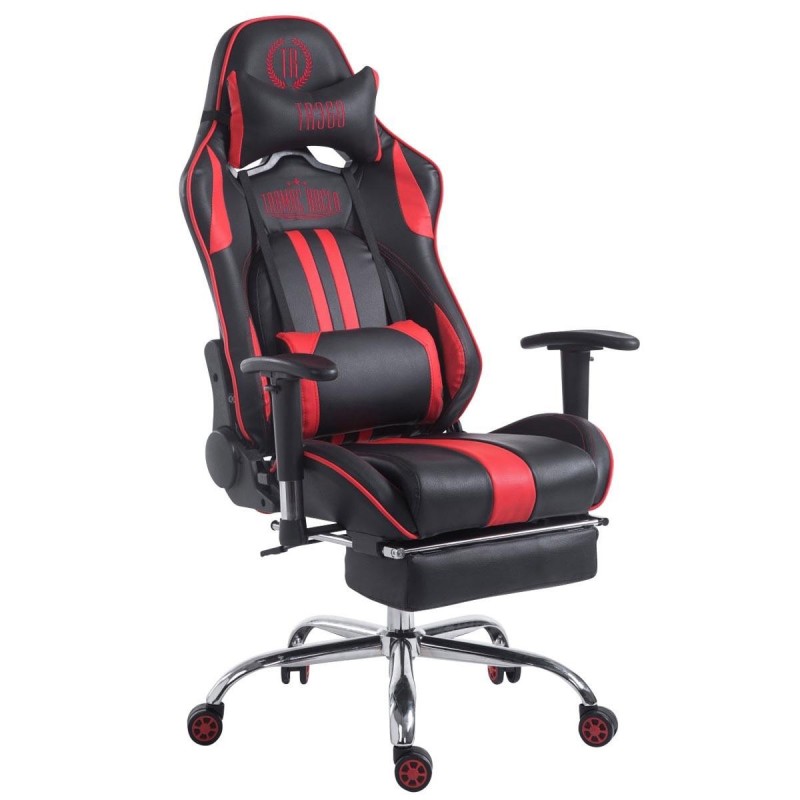 Silla gaming LOGAN con reposapiés, reclinable, con cojines, en piel color negro/amarillo