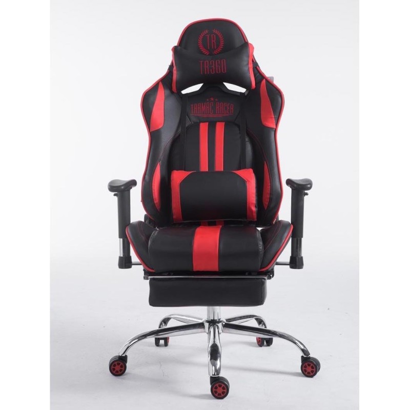 Silla gaming LOGAN con reposapiés, reclinable, con cojines, en piel color negro/amarillo