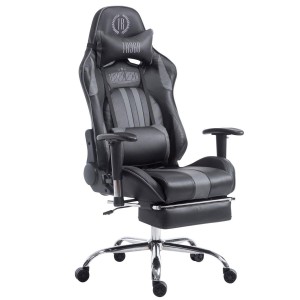 Silla gaming LOGAN con reposapiés, reclinable, con cojines, en piel color negro/amarillo