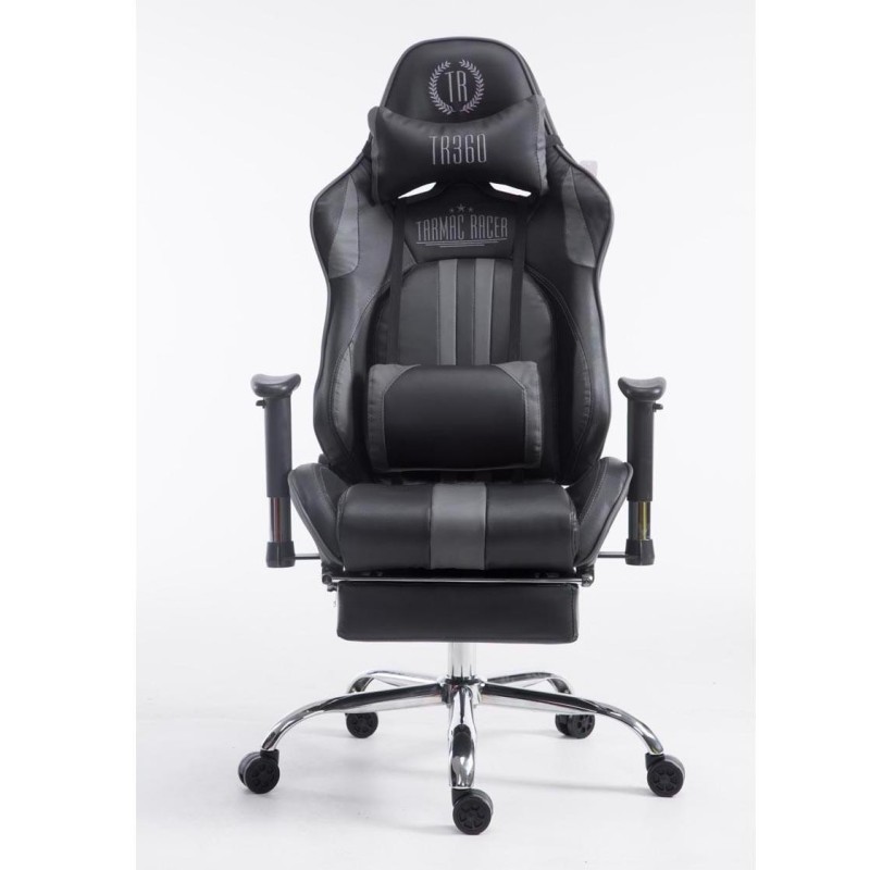 Silla gaming LOGAN con reposapiés, reclinable, con cojines, en piel color negro/amarillo
