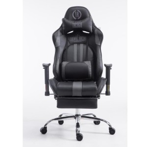 Silla gaming LOGAN con reposapiés, reclinable, con cojines, en piel color negro/amarillo