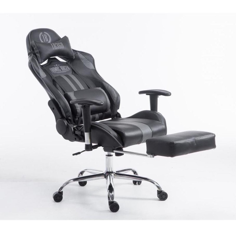 Silla gaming LOGAN con reposapiés, reclinable, con cojines, en piel color negro/amarillo