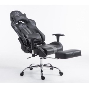 Silla gaming LOGAN con reposapiés, reclinable, con cojines, en piel color negro/amarillo
