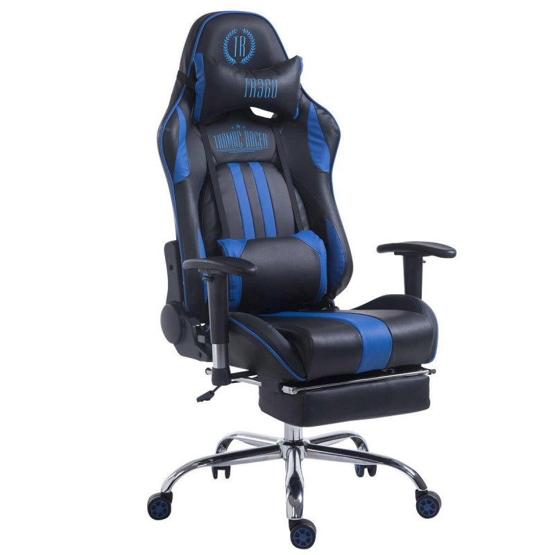 Silla gaming LOGAN con reposapiés, reclinable, con cojines, en piel color negro/amarillo