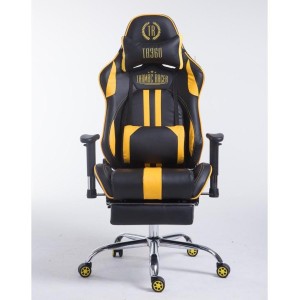 Silla gaming LOGAN con reposapiés, reclinable, con cojines, en piel color negro/amarillo