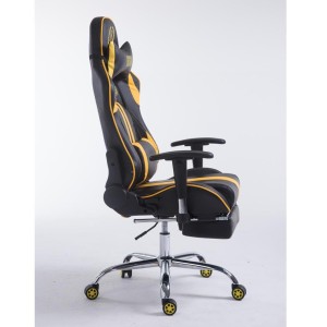 Silla gaming LOGAN con reposapiés, reclinable, con cojines, en piel color negro/amarillo