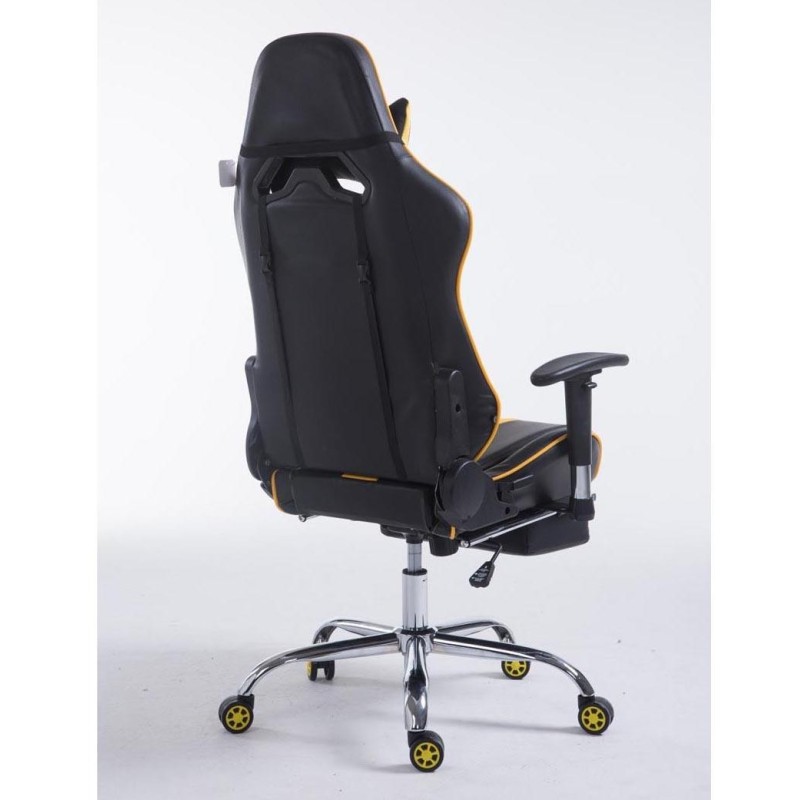 Silla gaming LOGAN con reposapiés, reclinable, con cojines, en piel color negro/amarillo