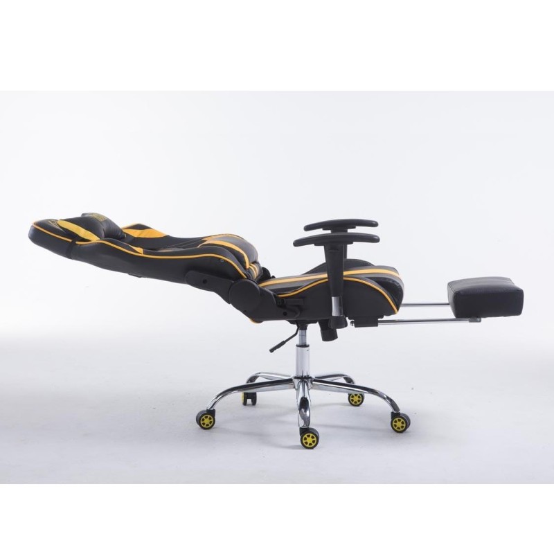Silla gaming LOGAN con reposapiés, reclinable, con cojines, en piel color negro/amarillo