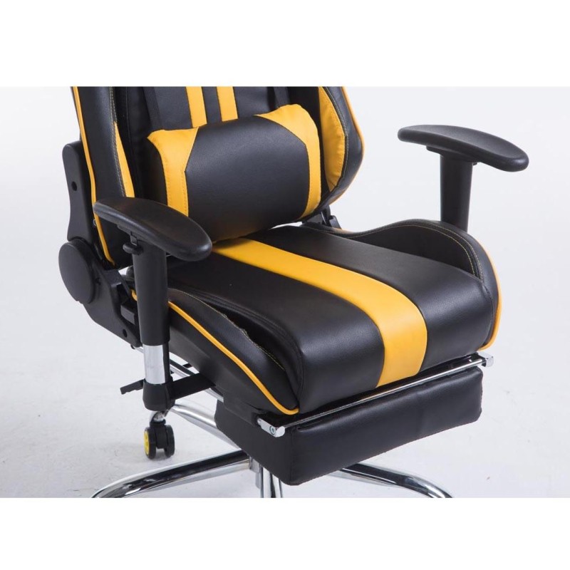 Silla gaming LOGAN con reposapiés, reclinable, con cojines, en piel color negro/amarillo