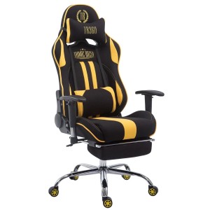 Silla gaming LOGAN TELA con reposapiés, reclinable, con cojines, en color negro/amarillo