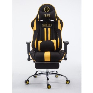 Silla gaming LOGAN TELA con reposapiés, reclinable, con cojines, en color negro/amarillo 2