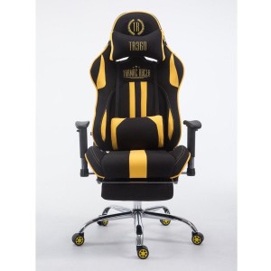 Silla gaming LOGAN TELA con reposapiés, reclinable, con cojines, en color negro/amarillo